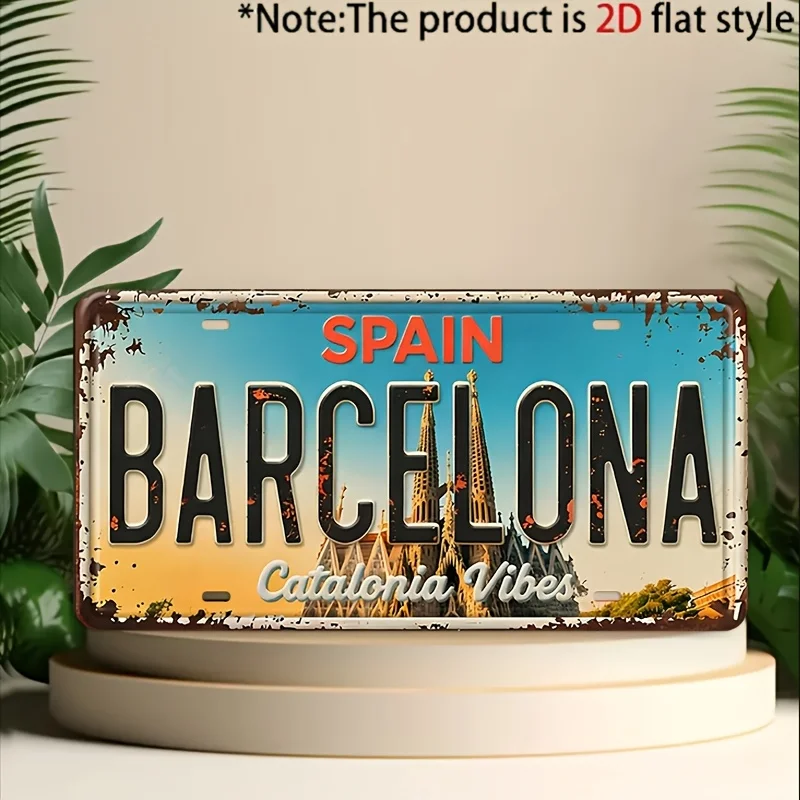 15x30cm Metal License Plate Tin Sign Barcelona Spain Catalonia Vibes Vintage Retro Home Wall Decor Plaque