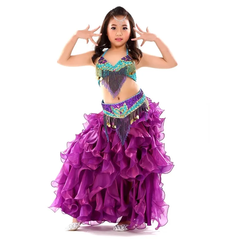 Trajes de dança do ventre especiais personalizados para crianças conjunto para criança desempenho traje pérola bordado saia fofa