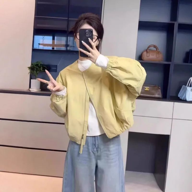 

Korean Version Simple Women's Round Neck Solid Color Short Coat 2026 Spring New Female Casual Loose Jacket Women Overwear