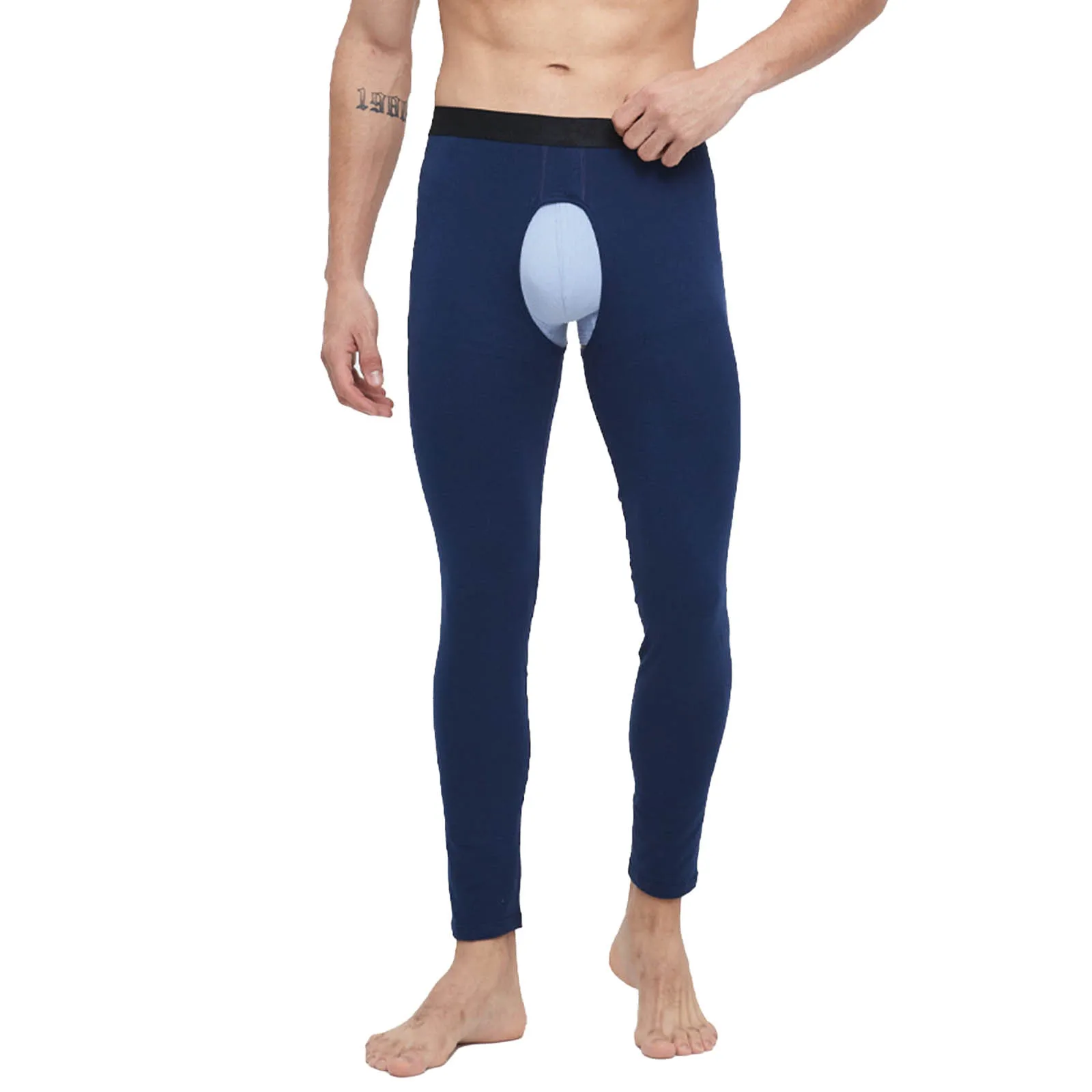 Mens Cutout Crotch Cycling Pants Yoga Workout Clothes Breathable Thermal Underwear Bottoms Elastic Waistband Leggings Sportswear