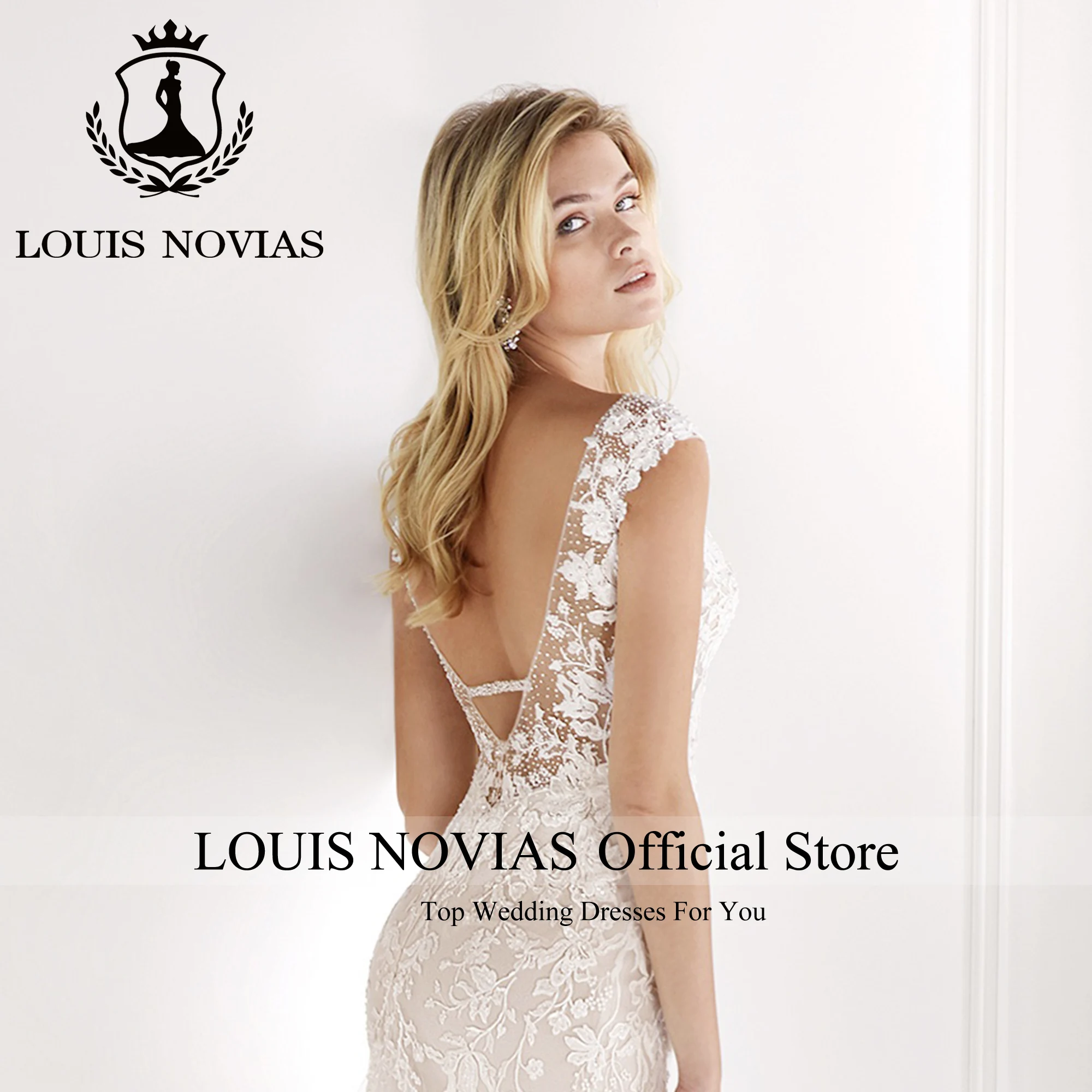 LOUIS NOVIAS ชุดเดรสเมอร์เมดสําหรับผู้หญิงเซ็กซี่เจ้าสาวแขนสั้น SCOOP Appliques ชุดแต่งงานเปลือย Vestidos De Novia