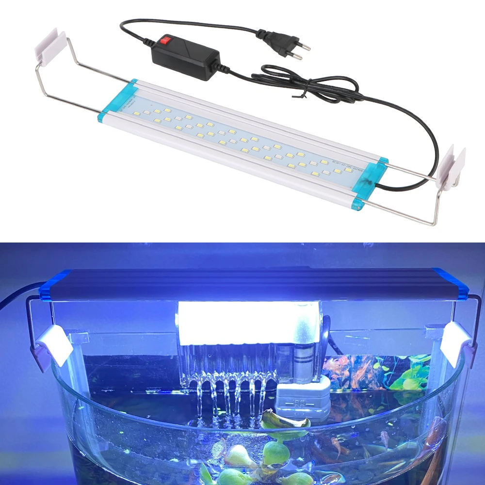 EU/US Plug White Blue Super Slim Aquarium LED Light Clip Lamp 28/48cm Fish Tank Aquatic Plant Grow Lighting