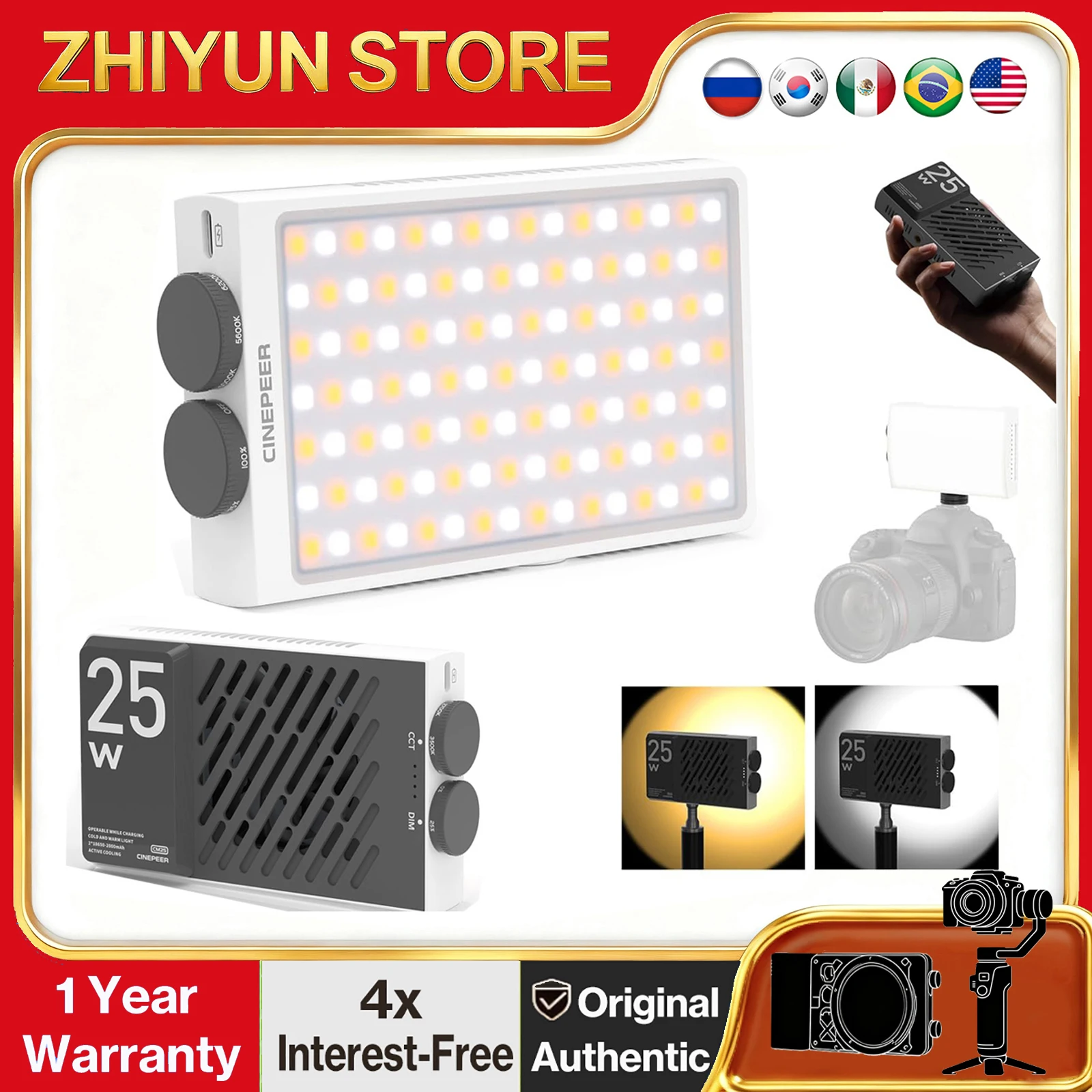 

ZHIYUN CINEPEER CM25 25W LED Video Light Pocket-Sized Mini Portable Photography Light on Camera Fill Light Photography Lighting