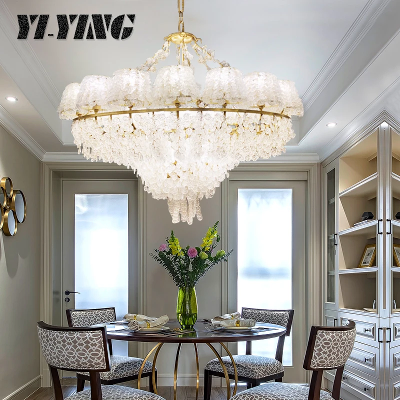 yiyingart lighting villa living room lamp American bedroom crystal chandelier simple copper dining room led Chandelier