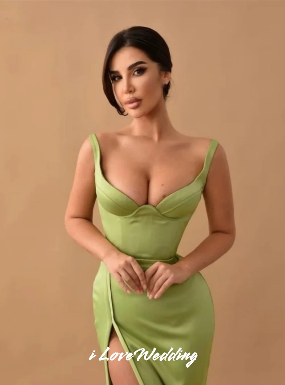 2025 녹색 스파게티 스트랩 이브닝 드레스 민소매 스윗하트 머메이드 스윕 트레인 슬릿 맞춤 제작 특별 행사 드레스