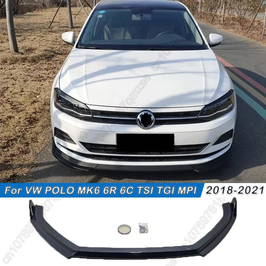 For VW POLO MK6 6R 6C TSI TGI MPI 2018-2021 3Pcs Car Front Bumper Lip Spoiler Splitter Diffuser Separator Bodykits Gloss Black