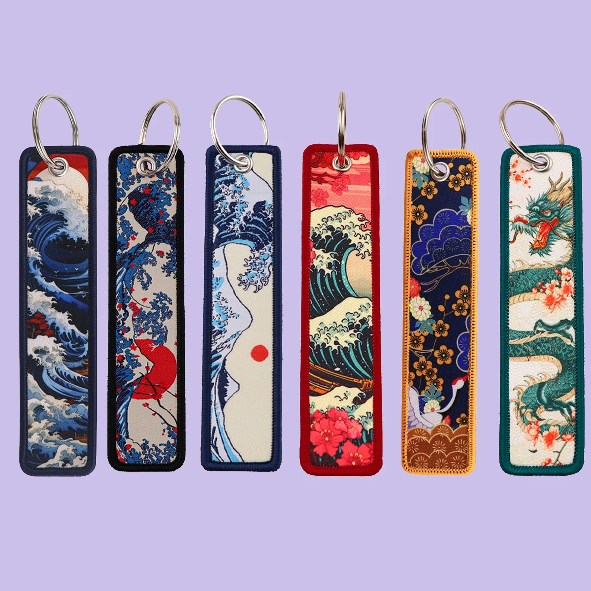

1pcs Sea Wave Art Painting Embroidered Keys Tag Keychains For Motorcycles Cars Backpack Fashion Key Ring Accessories Gifts