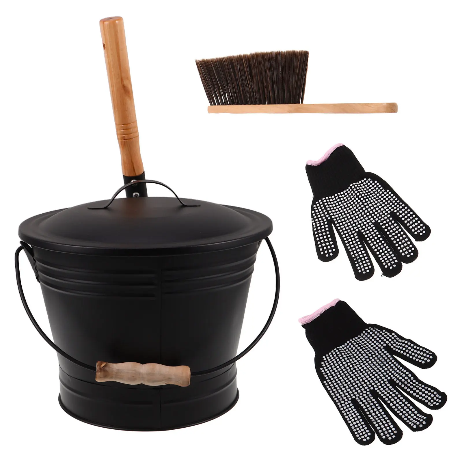 Cleaning Tools Fire Place Indoor Fireplace Broom and Bucket Ash with Lid Charcoal