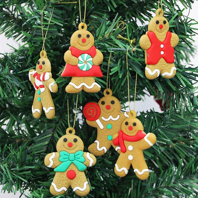 (6 Pcs/pack) 7cm Gingerbread Man Pendant Christmas Tree Hanging Decoration Cute Creative Christmas Party Home Decoration DIY