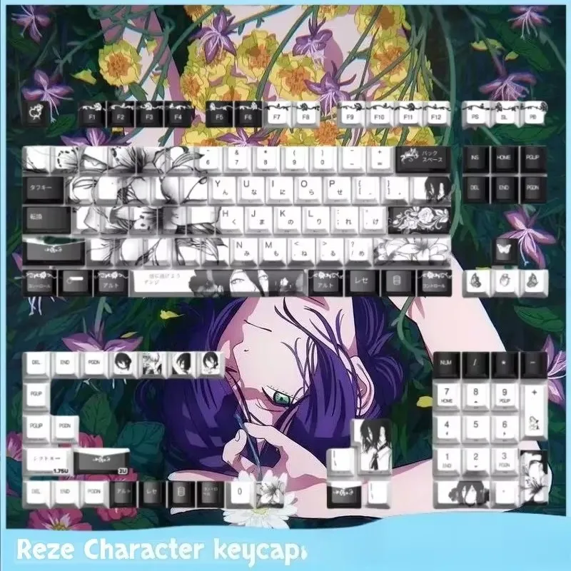135 keycaps Chainsaw Man Anime themed 74 Keycaps Pbt Oem Thermal Sublimation Mad68/Wooting Mechanical Keyboards 129 keycap