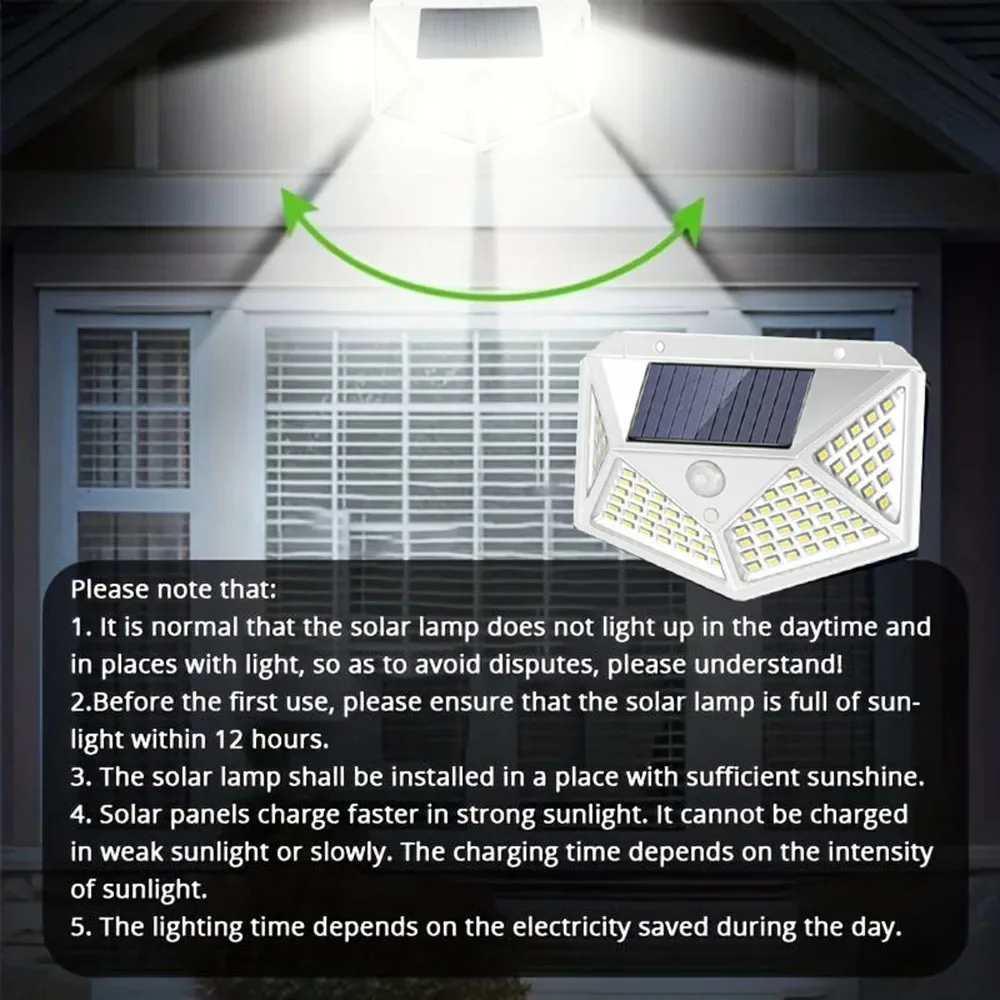 1PC Solar Light Outdoor 100 LED Wall Lamp PIR Motion Sensor Lamp Waterproof Stairs Lights for Courtyard Garden Street Decoration