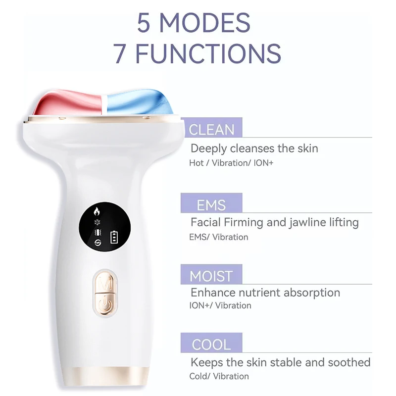 7-color LED Photon Therapy Facial Cold and Hot Compress Neck Beauty Device EMS Microcurrent Lifting Chin Massage Instrument