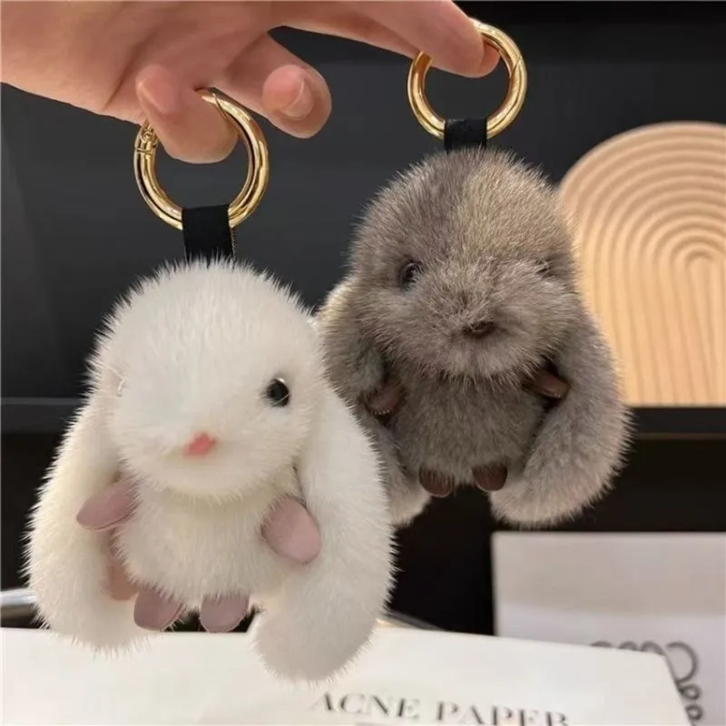 

3Colors Cute Fluffy Rabbit Keychain Ring Plush Pompon Bunny Bag Pendant For Couple Car Key Ring Jewelry Gifts