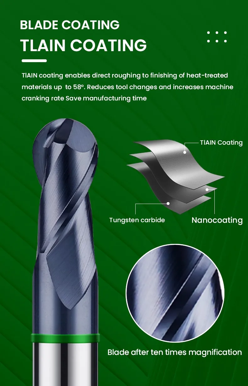 AZZKOR 2-Schneiden-Nanobeschichtete Hartmetall-Kugelkopffräser aus Wolframstahl für CNC-Mechanische Bearbeitung, Fräser TGH-HRC50 – Detail 7