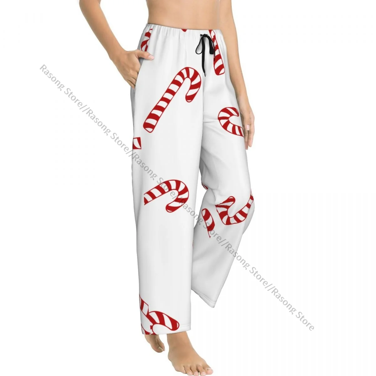 Cozy Flannel Pajama Pants for Women Christmas Pattern With Candy Cane Sleep Bottoms Home Loungewear