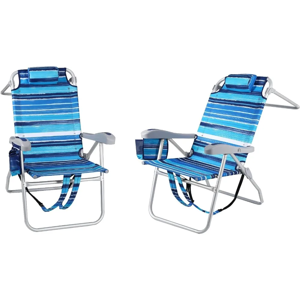 

Backpack Beach Chairs for Adults,1/2 Pack Folding Heavy Duty Camping Chair with Large Pockets and Cup Holder,Adjustable high Be