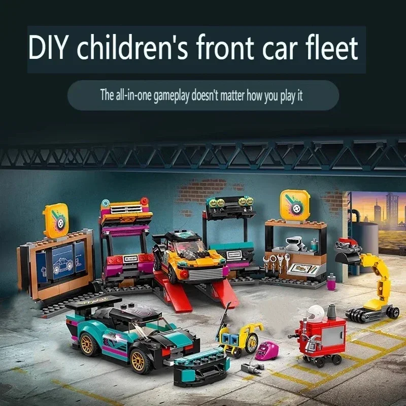 Neue Bausteine City Car Modifikation Reparaturstation 4S Shop kompatibel mit 60389 zusammengebauten Rennspielzeug Kindergeschenke