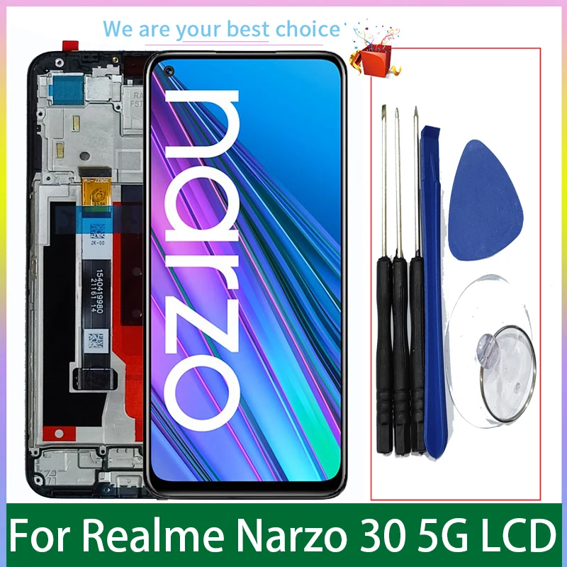 For Realme Narzo 30 5G RMX3242 Original LCD Display Touch Screen With Frame Digitizer Assembly Replacement Parts