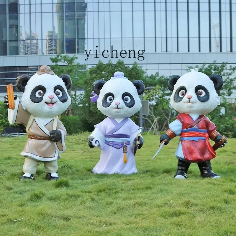 

Zf Creative Panda Sculpture Outdoor Cartoon Frp Antique Decoration Kindergarten Shopping Mall Large