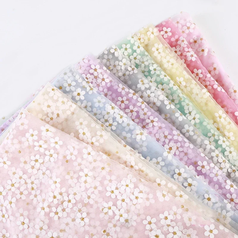 Tessuto in Tulle con stampa di fiori di prugna glitterata larghezza 155cm per abito estivo per ragazze abito da principessa decorazione di