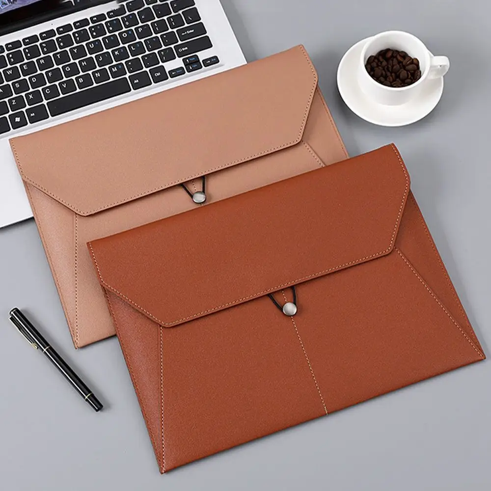

Large Capacity A4 Business Leather Document Bag Simple Thickened Storage Data Bag Waterproof Portable File Bag Paper