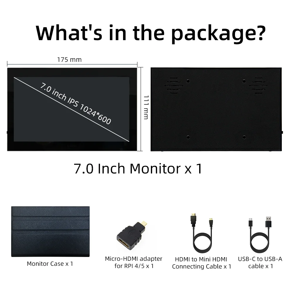 7 Zoll 1024 * 600 IPS LCD Mini HDMI Touchscreen für Raspberry Pi 5 Windows PC Display Spielkonsole mit Gehäusehalter