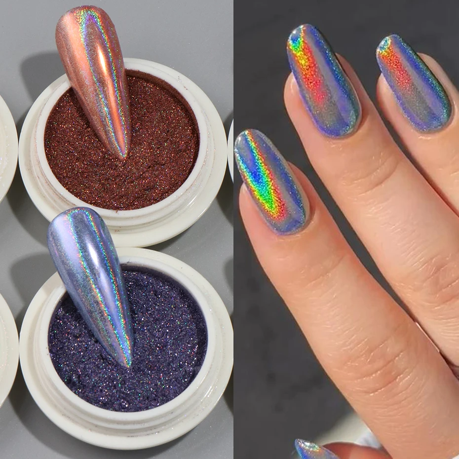 6 stücke Holographische Chrom Nagel Pulver Glitter Aurora Rosa Blau Lila Holochrome Nagel Pigment Metallic Spiegel Nail art Dekorationen