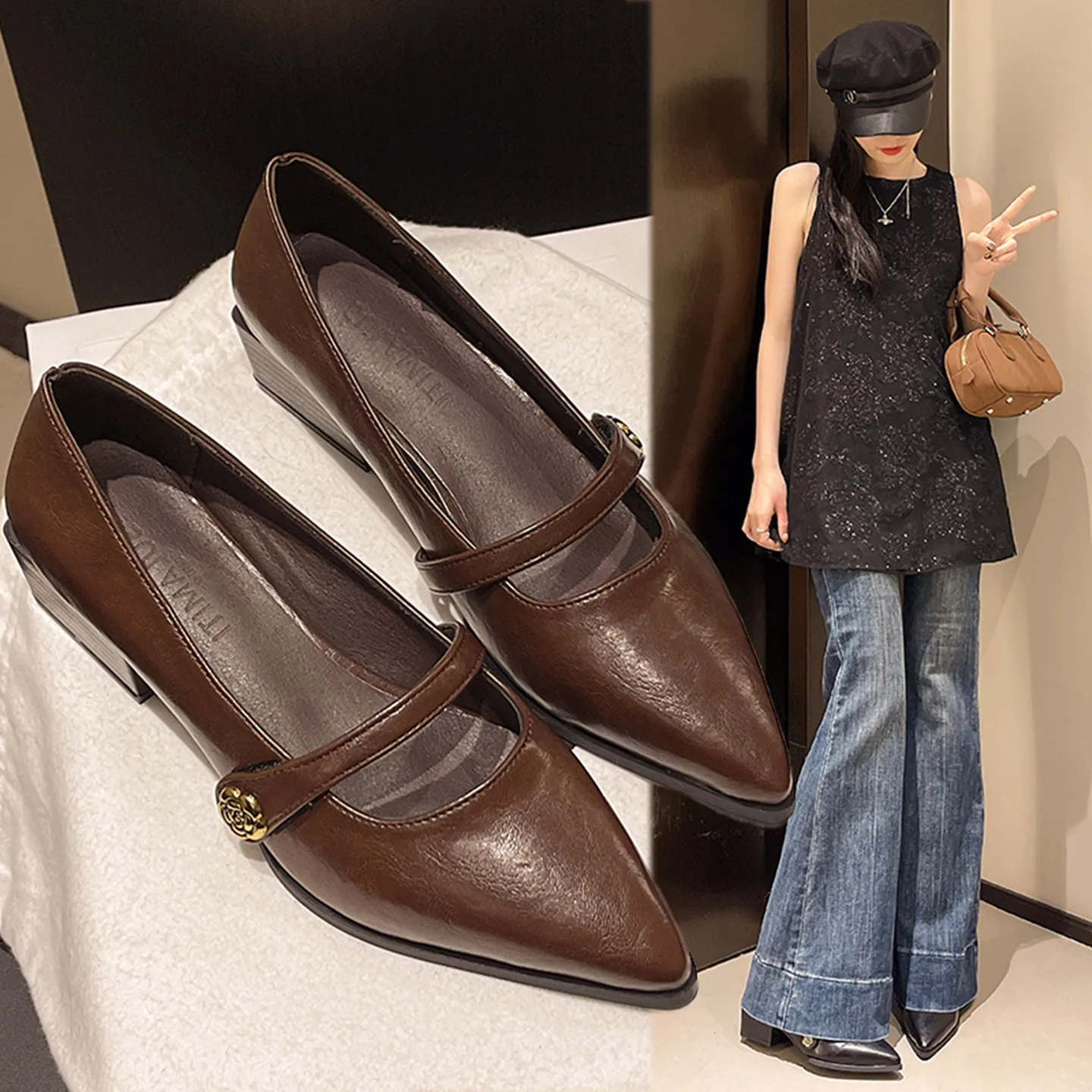 Женская обувь в африканском стиле на высоком каблуке с острым носком, Мэри Джейн, неглубокий рот, 2025 г., массивные сандалии с шипами, бордовый цвет в стиле Лолиты, новейшие ретро-блоки