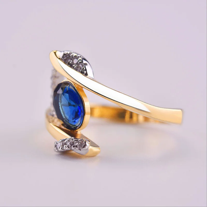 Creative Fashion Blue Stone Wedding Ring for Women Exquisite Gold Color Inlaid White Zircon Stones Engagement Ring Jewelry - Image 2