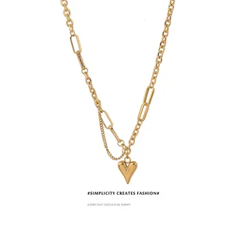 여성을위한 Yhpup 로맨틱 하트 펜던트 목걸이 고품질 스테인레스 스틸 18 K 금속 질감 초커 목걸이 기념일