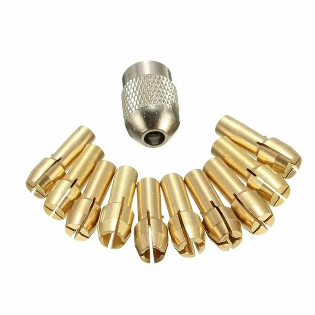 11PCS/Set Brass Drill Chucks Collet Bits 0.5-3.2mm 4.8mm Shank Screw Nut Replacement For Dremel Rotary Tool