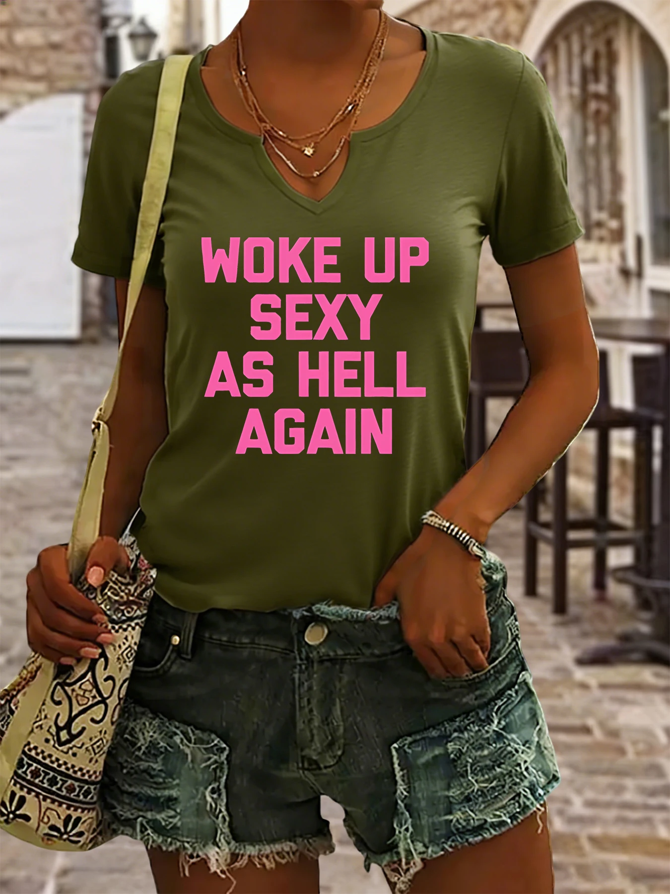 Women's Summer V-Neck Short Sleeve T-Shirt, 