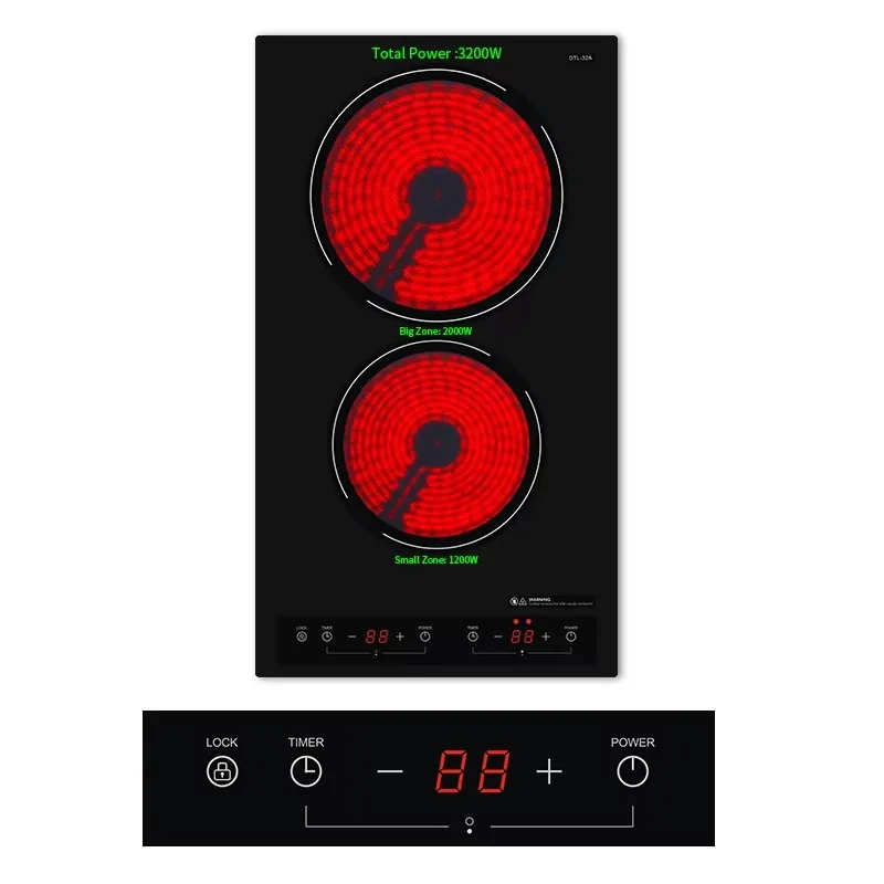 Кухонная техника, индукционная варочная панель с 2 конфорками, 220–240 В, 3400 Вт, светодиодный дисплей, функция повышения