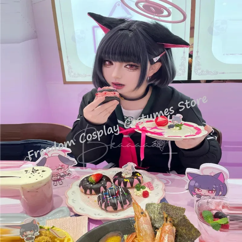 ブルーアーカイブ京山カズサコスプレ衣装女性ガール黒パーカーセーラースーツスカートウィッグハロウィンカーニバルスーツir;l5