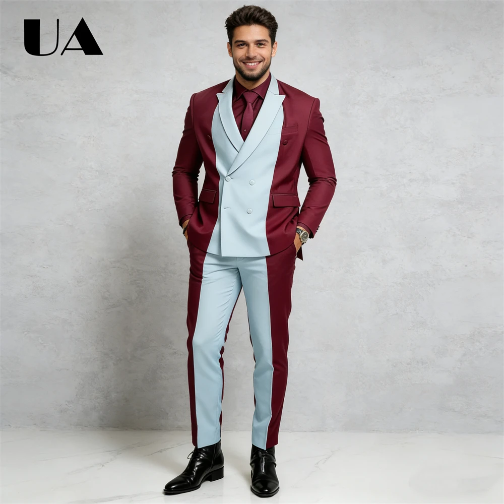 مجموعة بدلة غير رسمية على الموضة من ULBYANRY للرجال، قطعتان بدلة رسمية ملابس مزدوجة الصدر سترة بانت XXs-7XL بدلة سهرة كبيرة للرجال #1