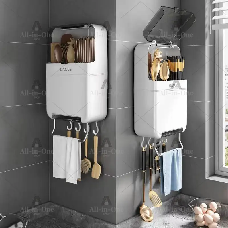 Wall-mounted chopstick storage box Household chopstick cage Chopsticks spoon Knife holder Shelf Drain chopstick cartridge