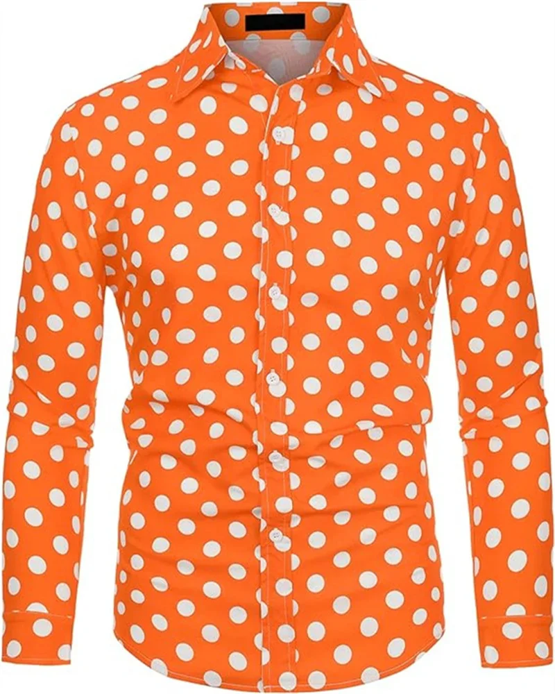 3D Printed Men\'s 10-color Polka Dot Long-sleeved Slim-fit Shirt With Lapel Button And Long-sleeved Comfortable Casual Wear