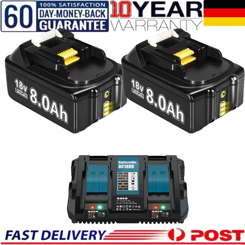 Für Makita BL1830 Batterie 18V 8000mAh Batterie Für BL1830 BL1815 BL1860 BL1850 BL1840B Werkzeug Wiederaufladbare Batterie Mit 6A Ladegerät
