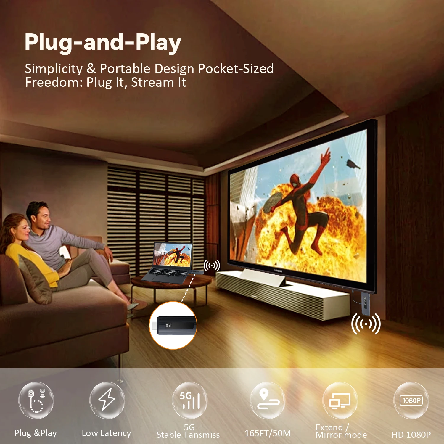 New 1080P 50M Wireless Video Audio Transmitter Receiver Extender Display Adapter Dongle For TV Box Monitor Projector PC