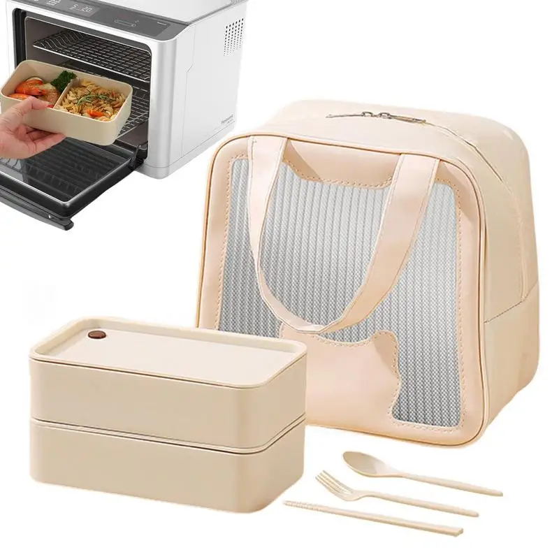 

Adult Lunch Box 2-Layers Japanese Lunch Containers With Compartments Reusable Lunch Box Set With Lunch Bag Spoon Fork Chopsticks