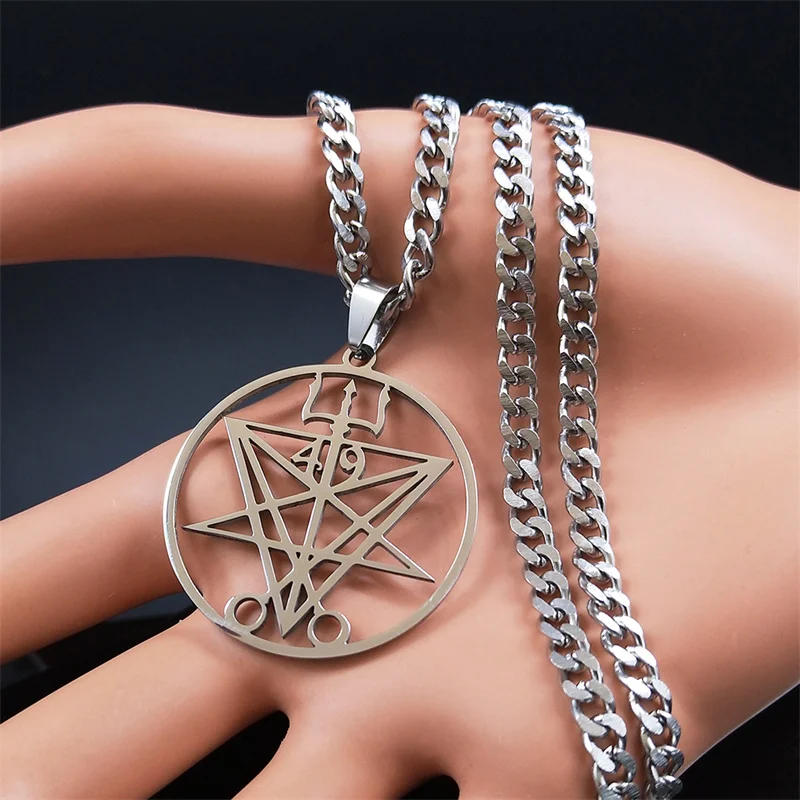 Inverted Occult Pentagram Necklace Stainless Steel Sivler Color Gothic Satan Necklaces Jewelry colier homme N3389S06