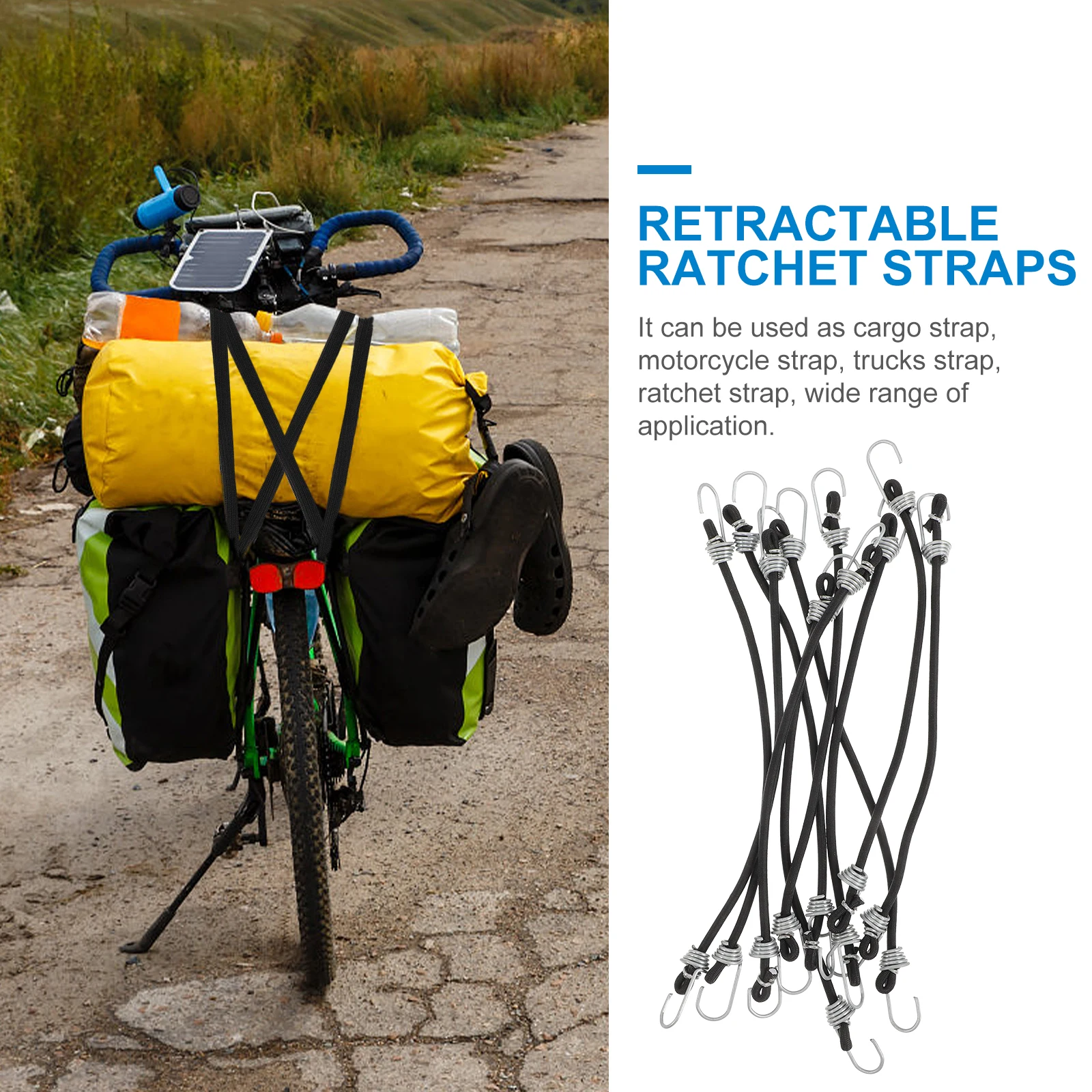 

10pcs Motorcycle Strap Bungee Cords Hook Design Luggage Fixing Belt Elastic Rope For Bike Kayak Scooter Binding