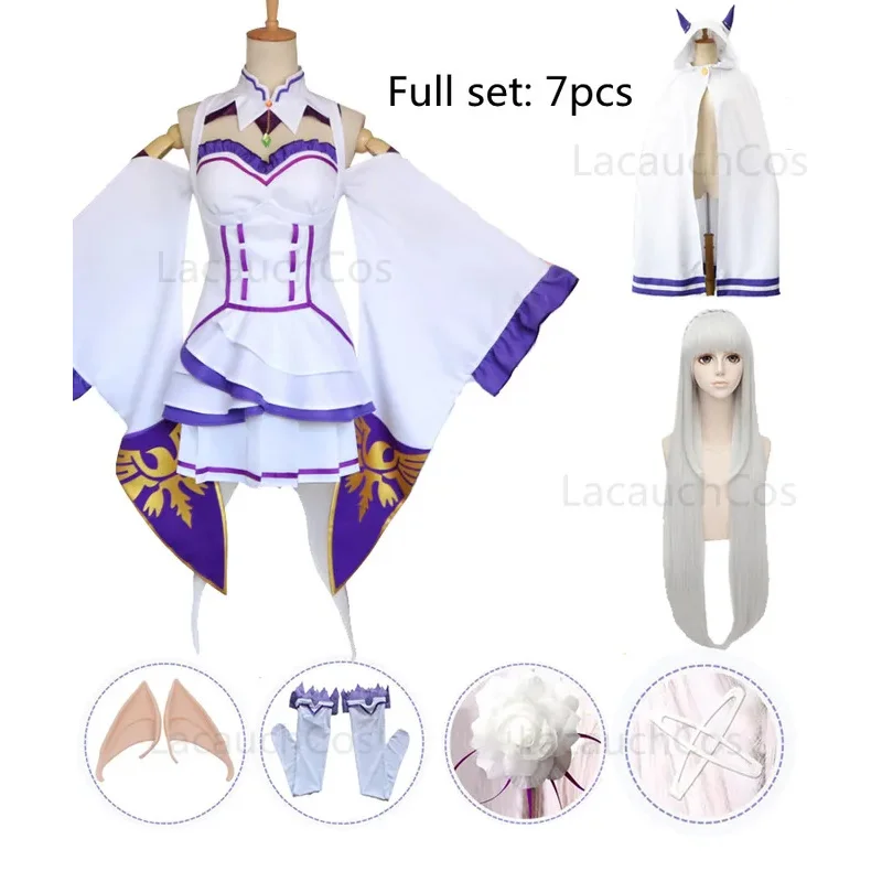 Emilia Dress Re Zero Cosplay Sets Wig Women Cosplay Dress Emilia Cosplay costume Anime Cosplay Party Halloween Party cloak wig