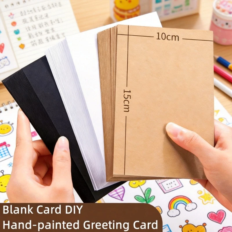 100sheets Thicken Kraft Paper Double Sided Word Card DIY Postcard Gift Card Student Note Message Card Kids Graffiti Drawing Book