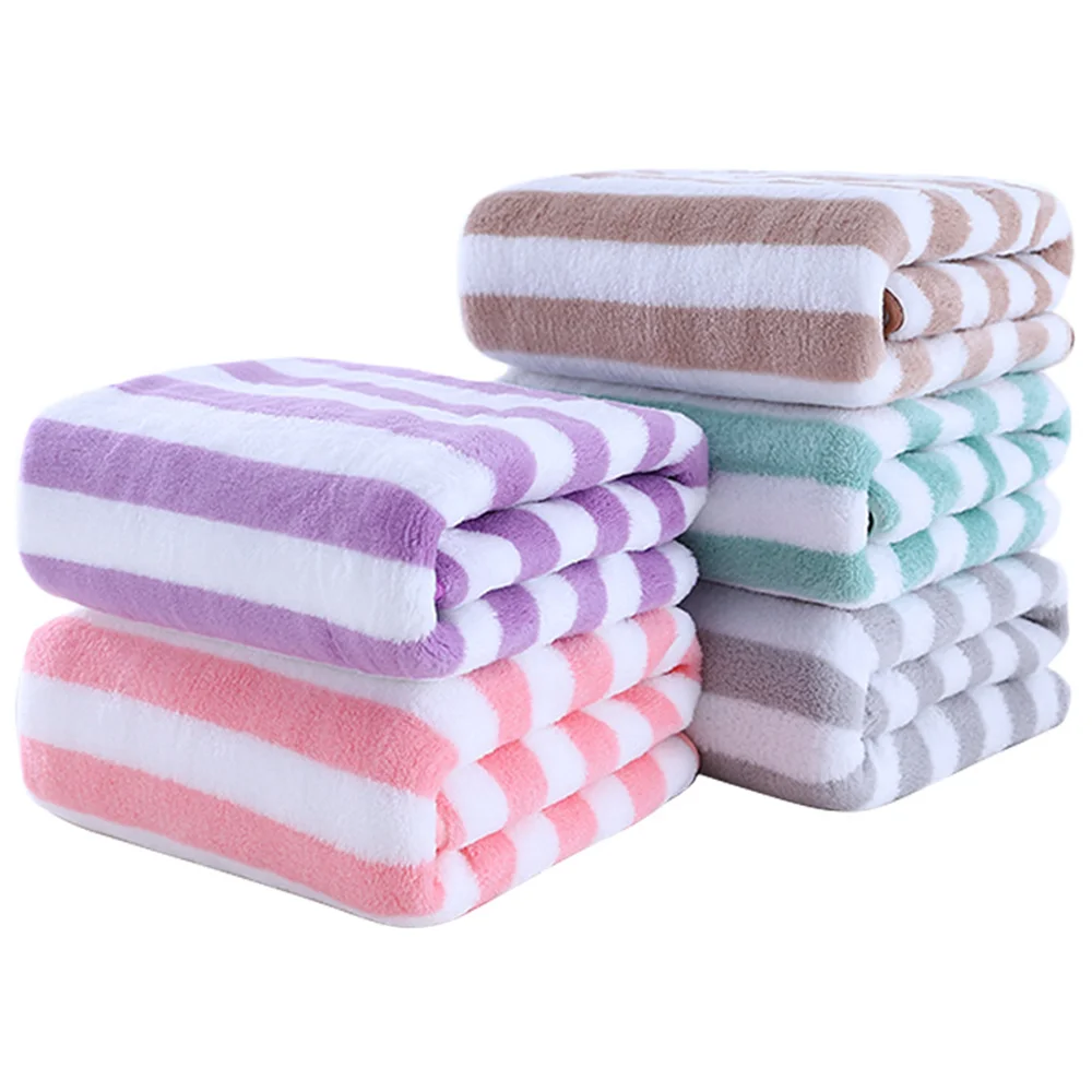 

Simple Stripes Absorbent Quick Drying Bath Towel Sets Soft Adults Face Hand Towels Bathroom Microfiber Comefor Swim Bath Towels