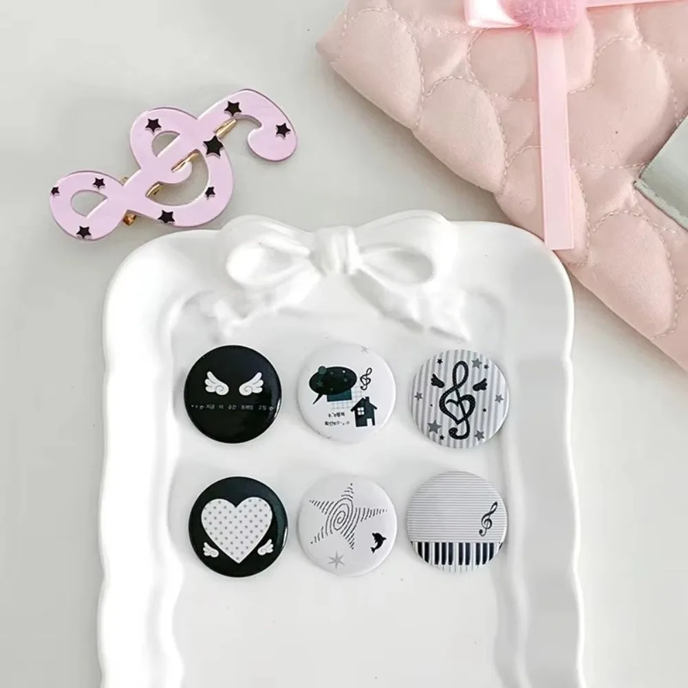 6Pcs/Set Ins Style Mini Badge Pins Round Shape Printed Design Enamel Pins Clothing Pin Attachment Backpack Decoration Pins