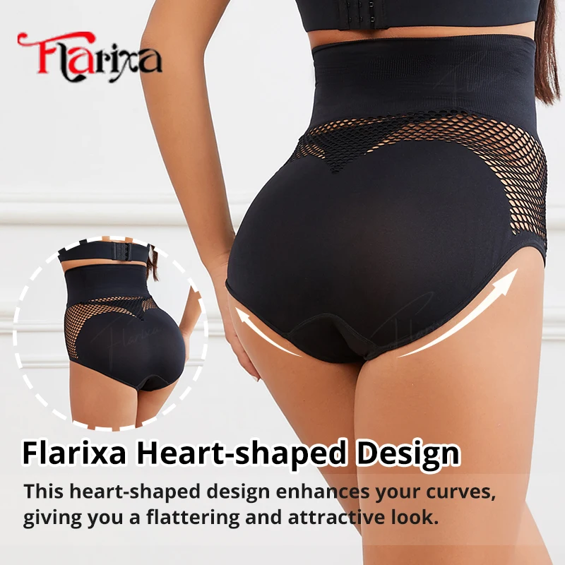 Flarixa Hollow Belly Control Shapewear Women Panties High Waist Double Layer Tummy Shaper Heart-shaped Design Hip Lift Pants