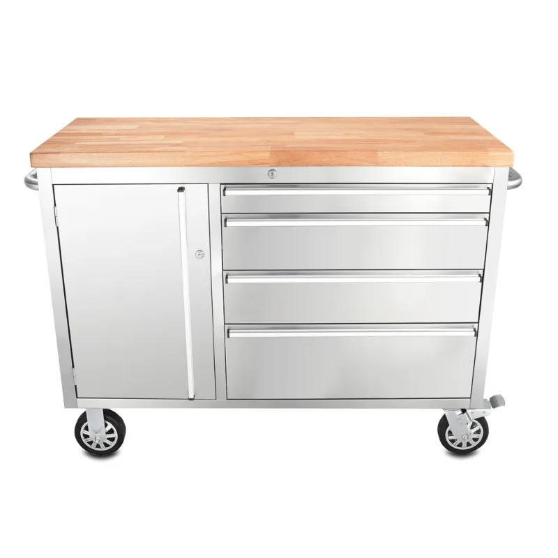 

48-Inch Large American Stainless Steel Garage Rubber Wood Multifunctional Auto Repair Tool Cabinet Cart Racing Workbench