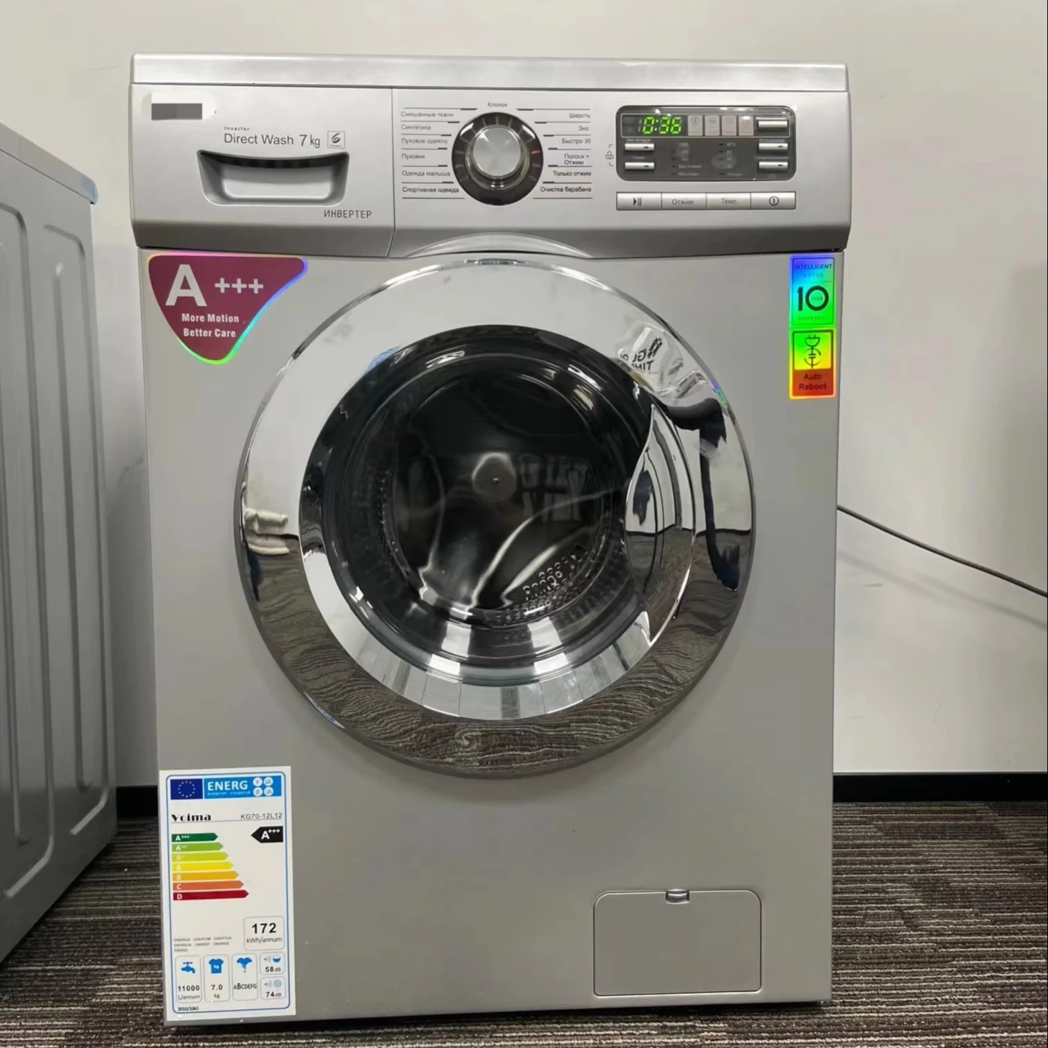 7kg Front Load Washing Machine Fully Automatic Washer Inverter BLDC Motor Belt LED Light Stainless Steel Home Appliance