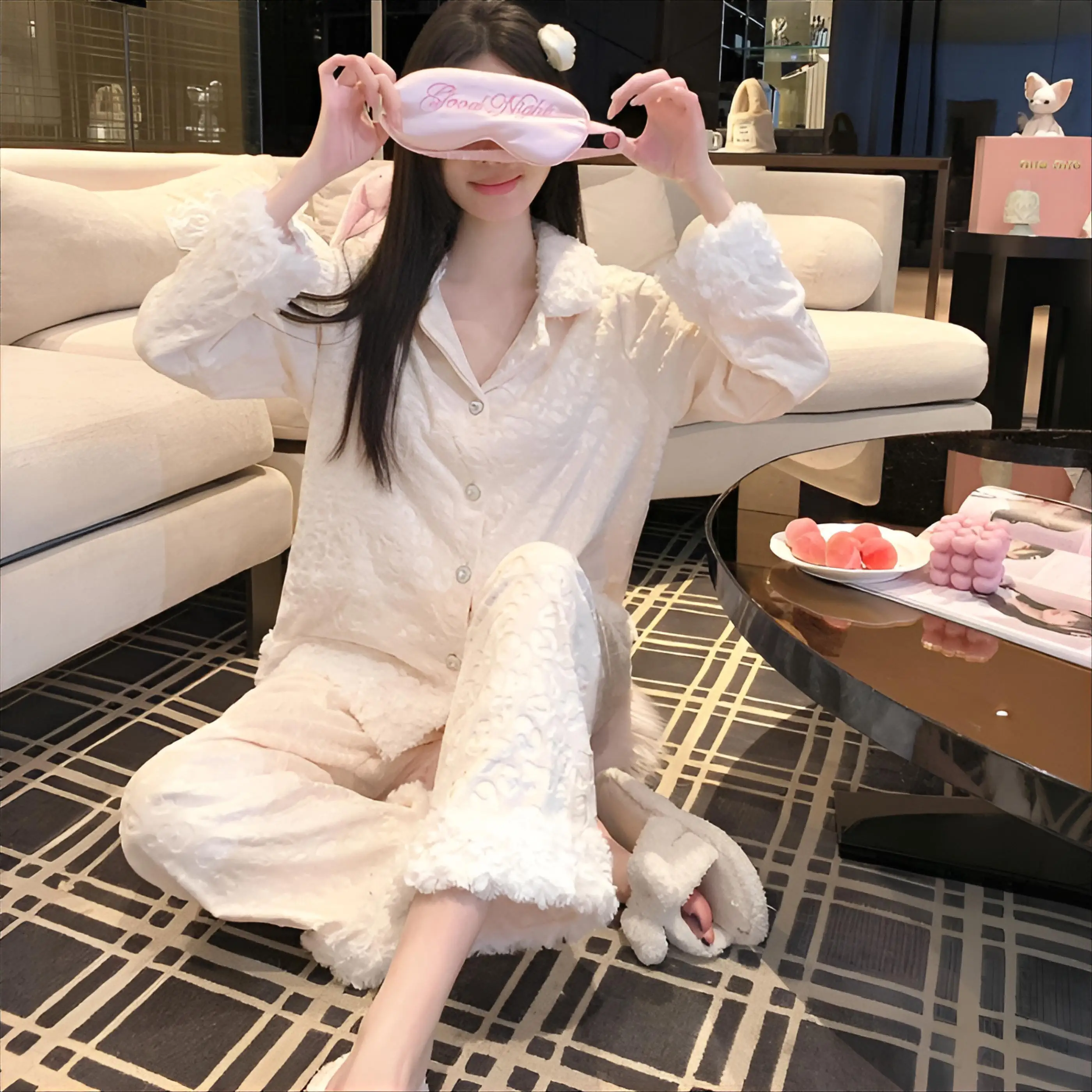 

Pajama Sets Elegant Women Fall Casual Soft Knitted Long Sleeve Crew Neck Full Length Pants Comfortable Cozy Sleepwear Nightwear